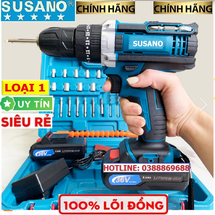 [LOẠI 1] Máy khoan pin SUSANO 36V 3 chức năng- Tặng bộ phụ kiện 24 chi tiết, Lõi đồng, Máy bắn vít cầm tay