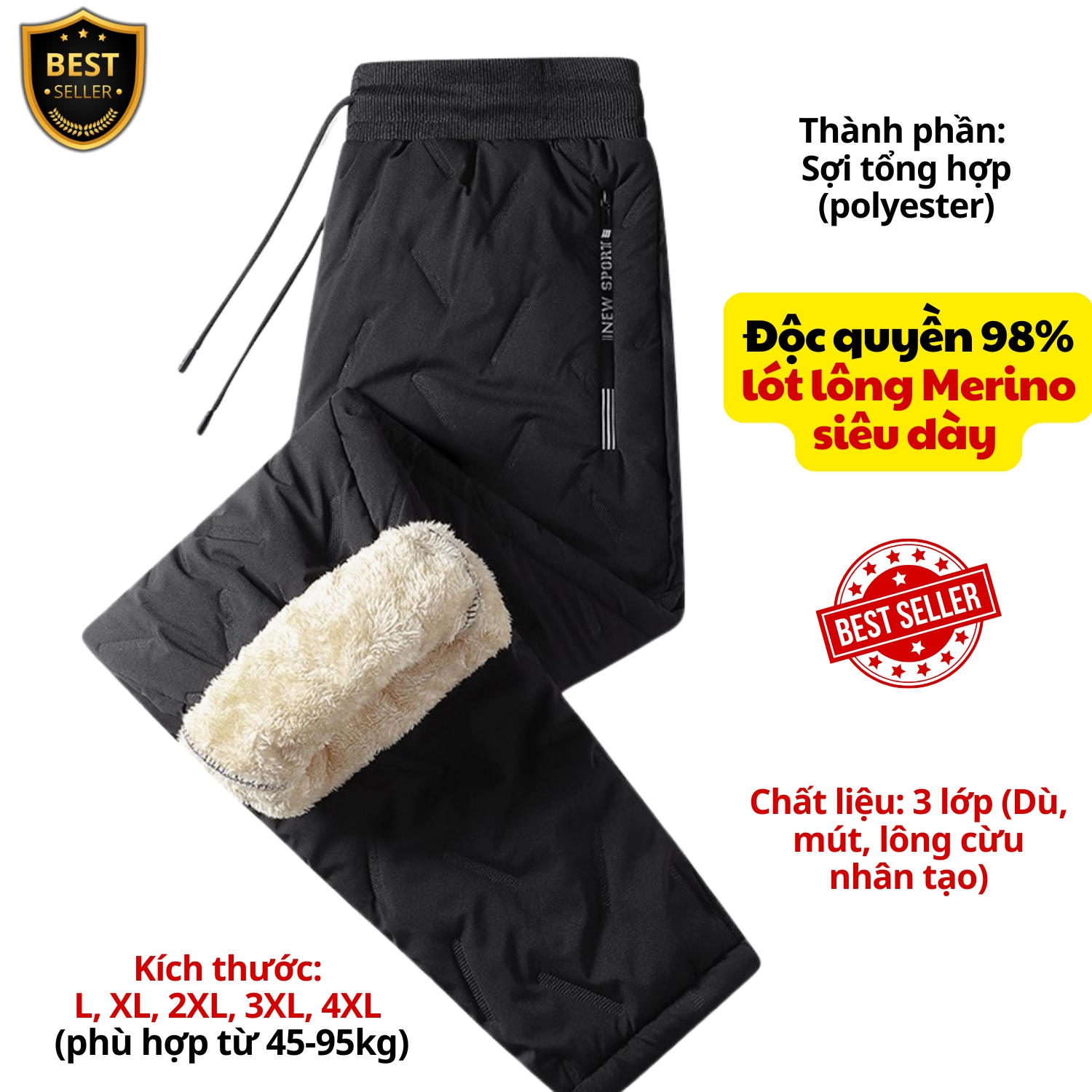 Quần gió lót lông QD2 ấm áp thời trang cho nam, Quần nỉ jogger lót lông QD1 sang trọng và dày dặn D Danido