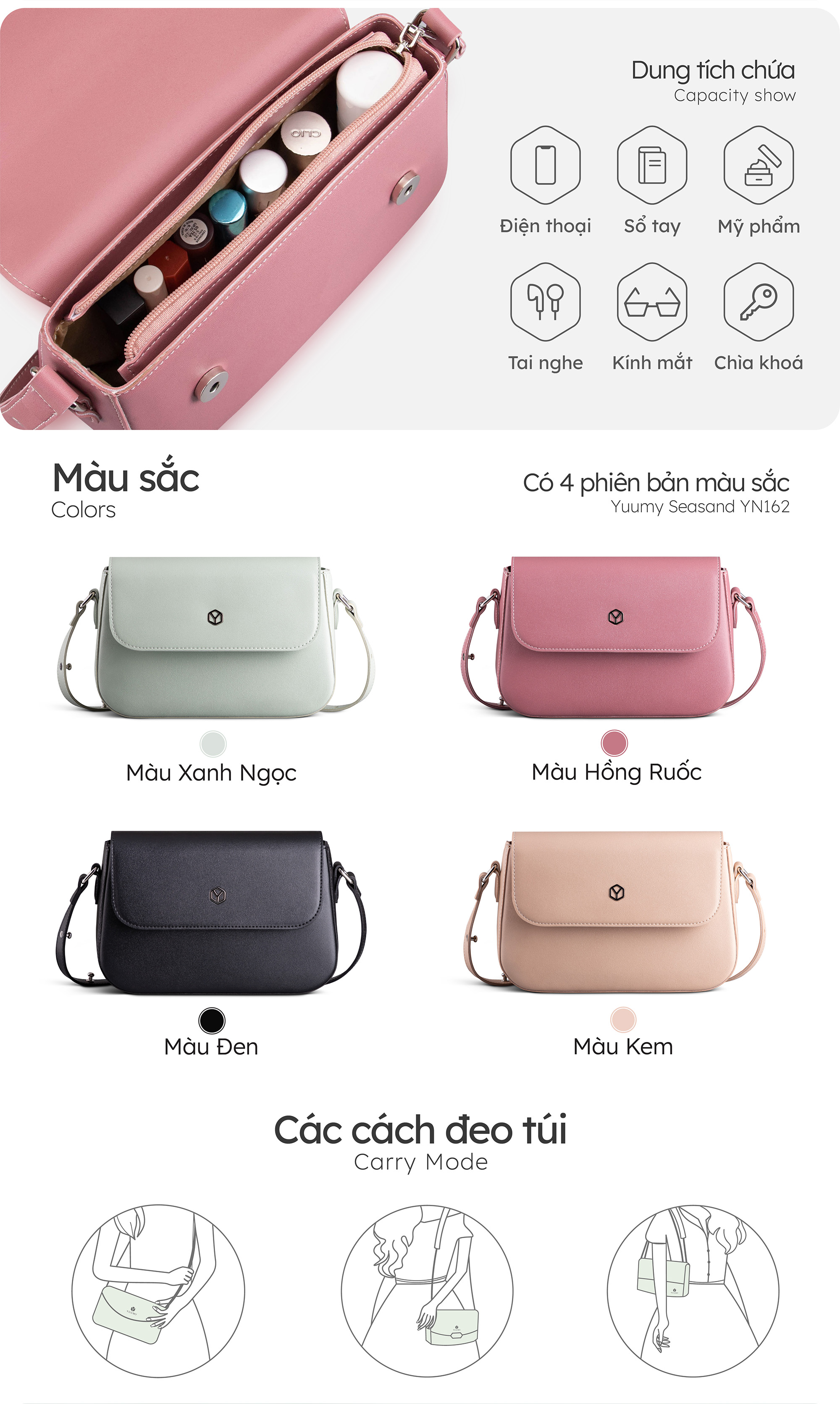 Túi Yuumy ( Thời trang nữ đi tiệc - Túi đeo chéo da Seasand YN162 )