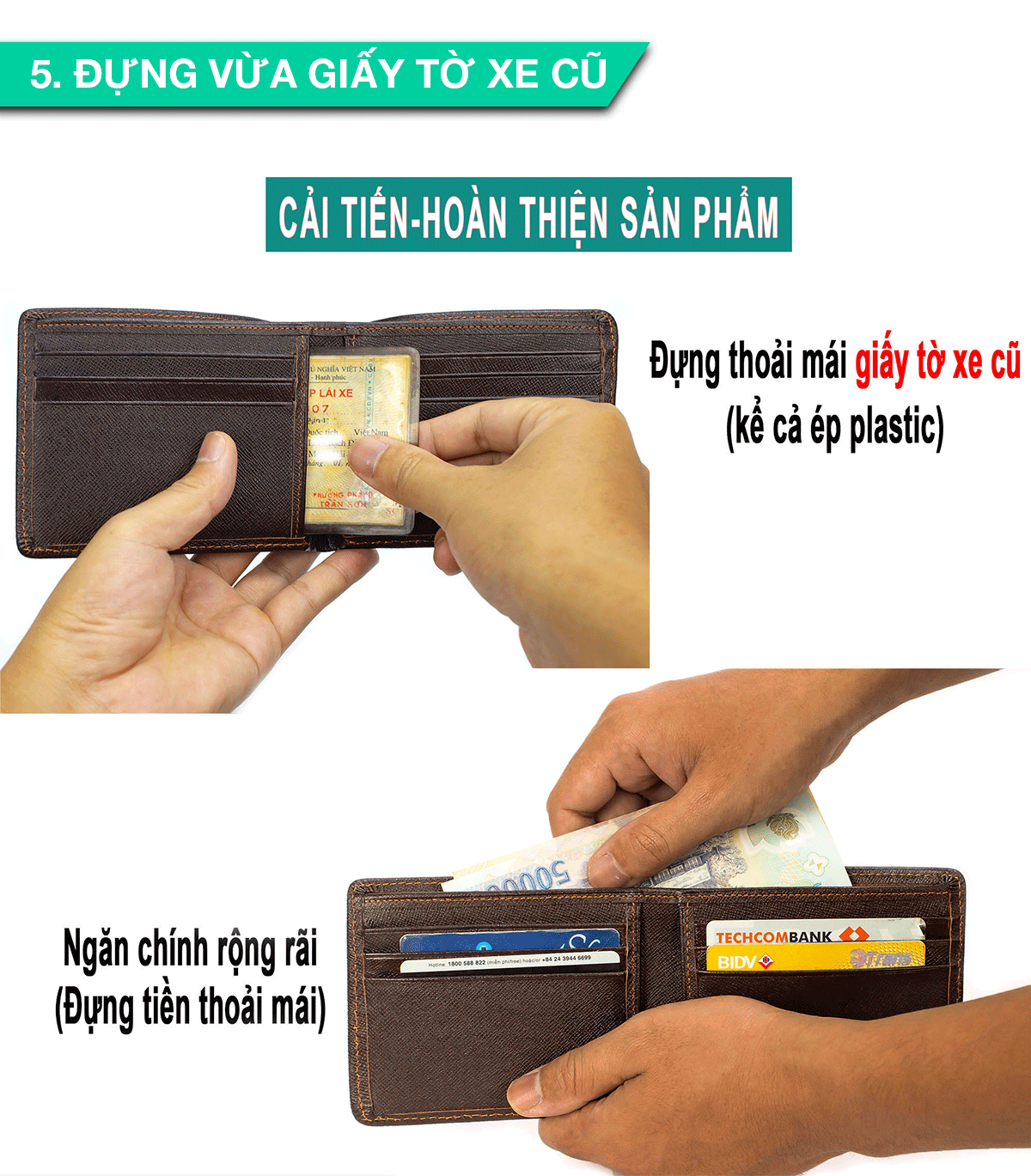 Ví nam, bóp nam da bò Saffiano Bụi Leather V140 - Bảo hành 12 tháng