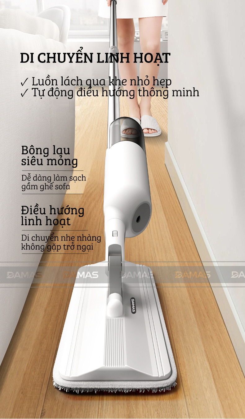 Cây Lau Nhà Phun Sương, Chổi Lau Nhà 360° Lau Sạch Khô Nhanh Cao Cấp Damas P1 Pro - Bản Lau To Giúp Lau Sạch Nhanh Chóng, Khớp Xoay 180 Độ Linh Hoạt - Thiết Kế Mới Tích Hợp Bình Chứa Dung Dịch Với Tốc Độ Phun Sương 0.1s - Hàng Chính Hãng
