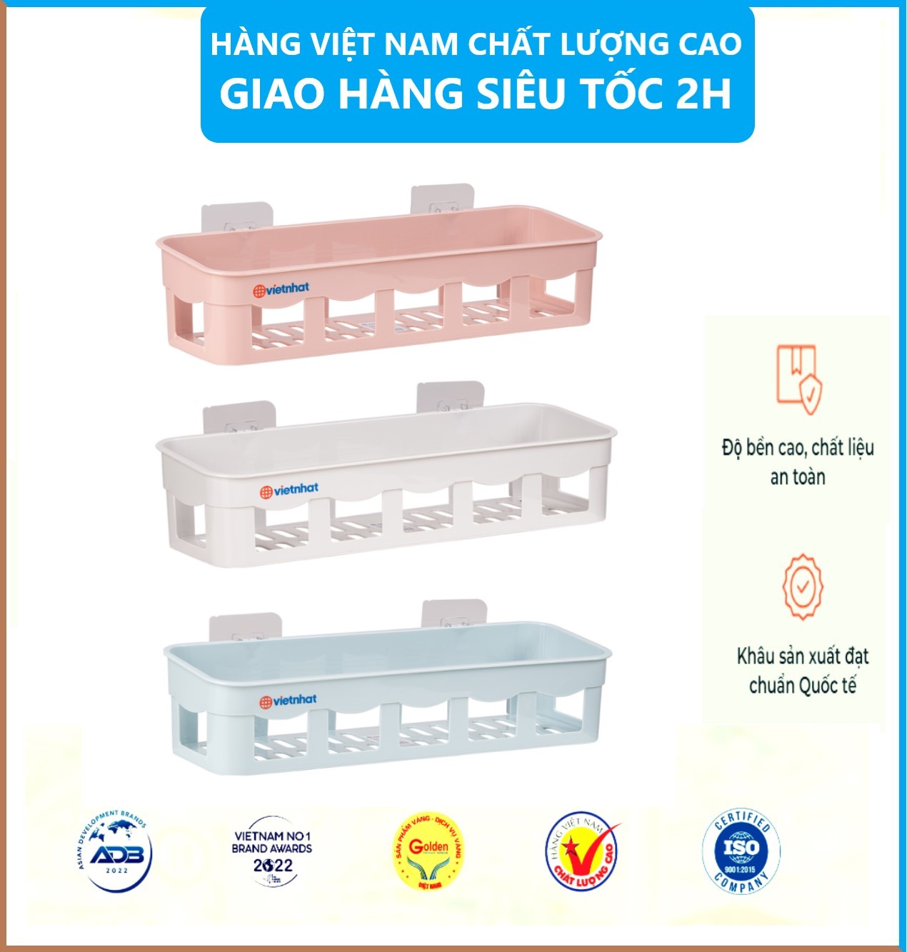 Khay Đựng Đồ Dán Tường Nhà Tắm Nhựa Việt Nhật Chất Liệu Nhựa PP An toàn , Siêu Bền - Hàng Việt Nam 