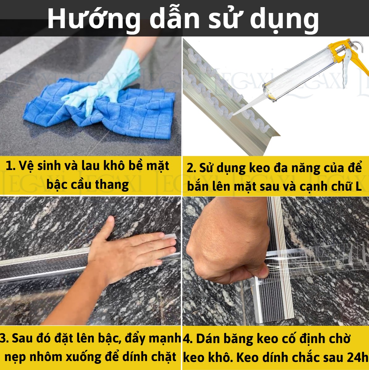Miếng dán cầu thang bậc thềm chống trượt hình chữ L bám dính chống thấm nước ma sát lớn Legaxi