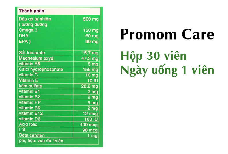 THÀNH PHẦN VIÊN UỐNG BỔ SUNG VITAMIN TỔNG HỢP CHO BÀ BẦU PROMOM CARE