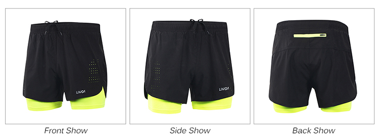 Lixada Men's 2-in-1 Running Shorts Quick Drying Breathable Active Training Exercise Jogging Cycling Shorts with Longer