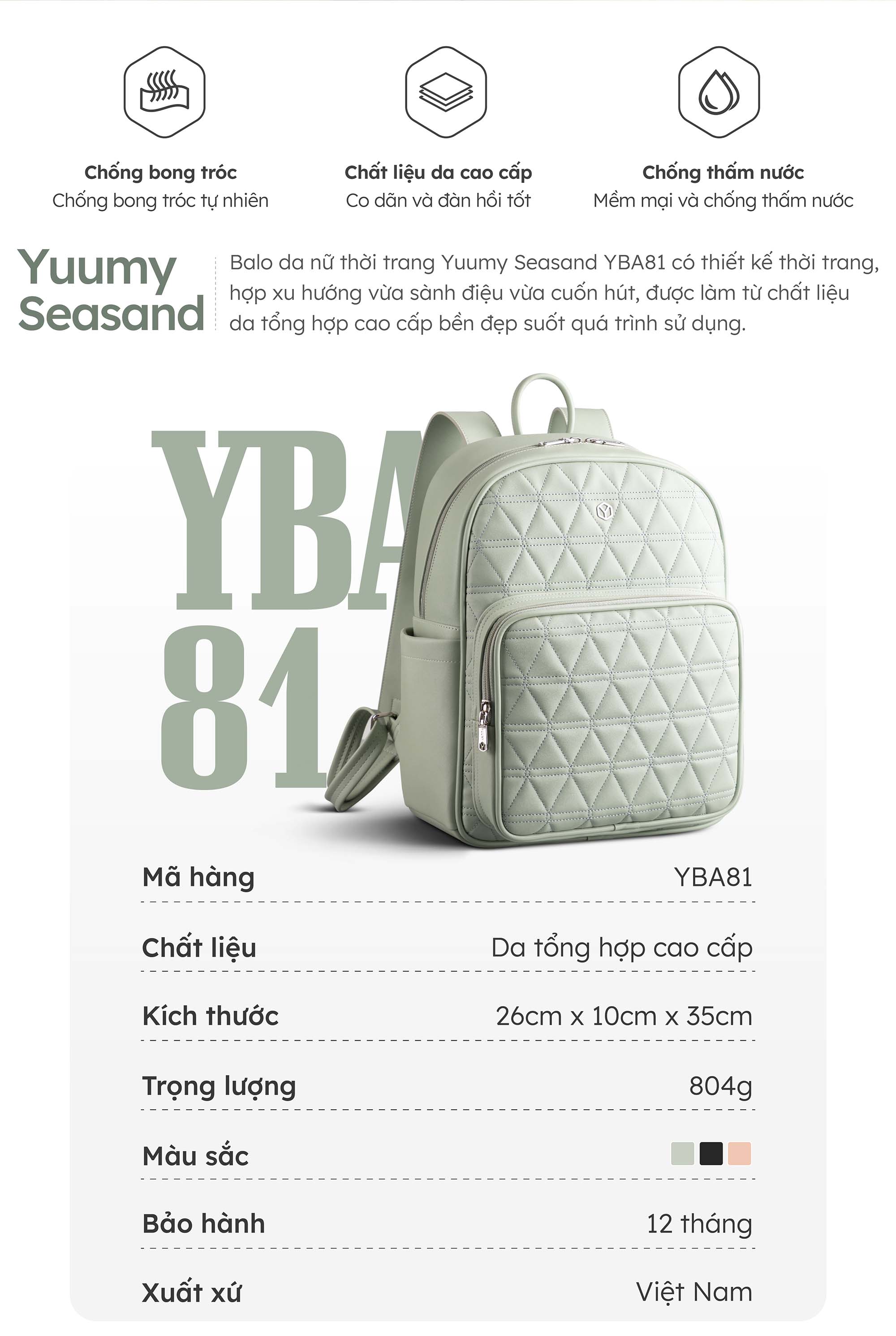 Balo Yuumy ( Thời trang nữ tiện lợi cỡ trung - Balo da Seasand YBA81 )