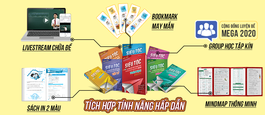 Combo 3 Cuốn Mega 2020 - Siêu Tốc Luyện Đề THPT Quốc Gia Khối D: Toán - Văn - Anh