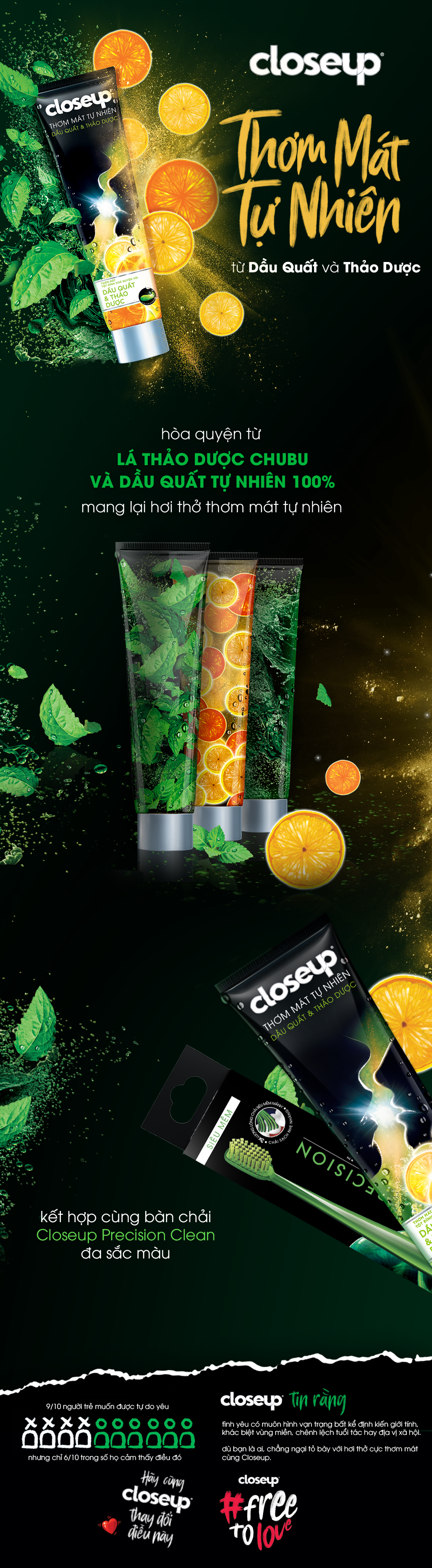 Combo 3 Kem Đánh Răng Dạng Gel Sạch Khuẩn Closeup Thơm Mát Tự Nhiên Dầu Quất & Thảo Dược 230G