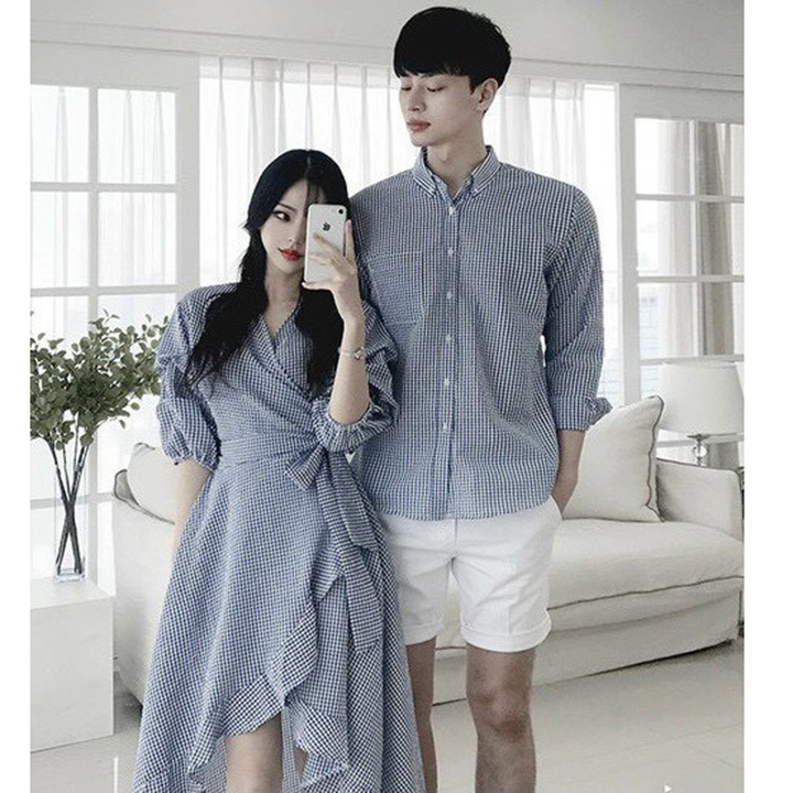 Đồ Đôi Sơ Mi Váy Cặp Trắng Phối Nâu Dễ Thương E517  Đồ Đôi  Lovicouple