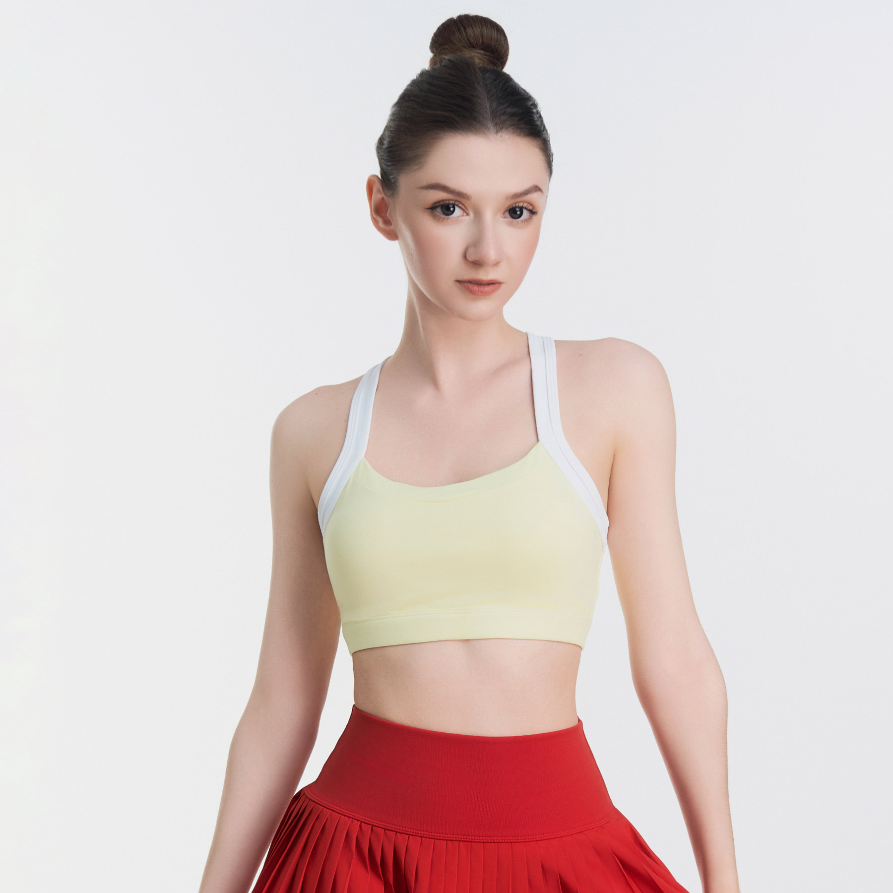 Áo tập Yoga Gym dây phối trắng BA507 Hibi Sports - Có mút nâng ngực bên trong