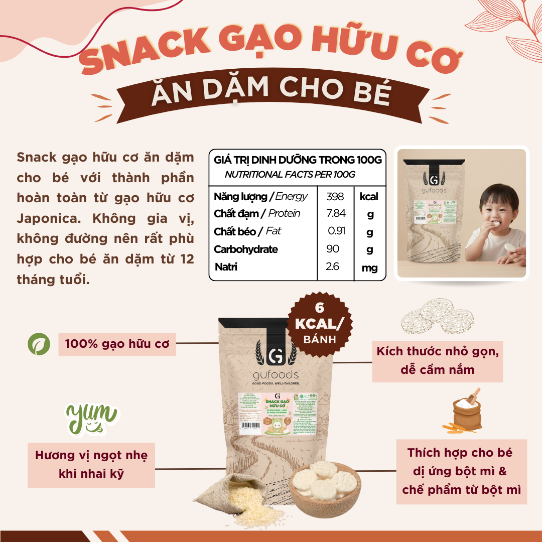 Snack gạo lứt ngũ cốc nguyên hạt GUfoods - Không chiên dầu, Đa dạng hương vị, Thanh đạm, Lành mạnh, Phù hợp Eat clean, Ăn vặt healthy, Tiện lợi, Thuần chay