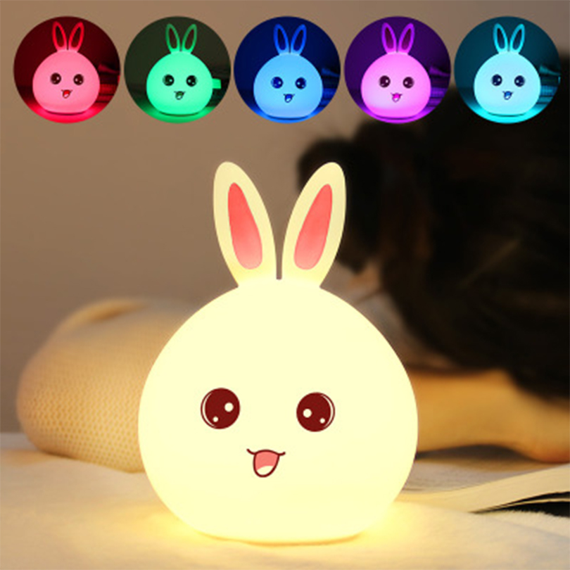 đèn ngủ cảm ứng đổi màu rabbit ngộ nghĩnh dành cho bé ( tặng bộ 6 con bướm dạ quang phát sáng cho bé ) 1