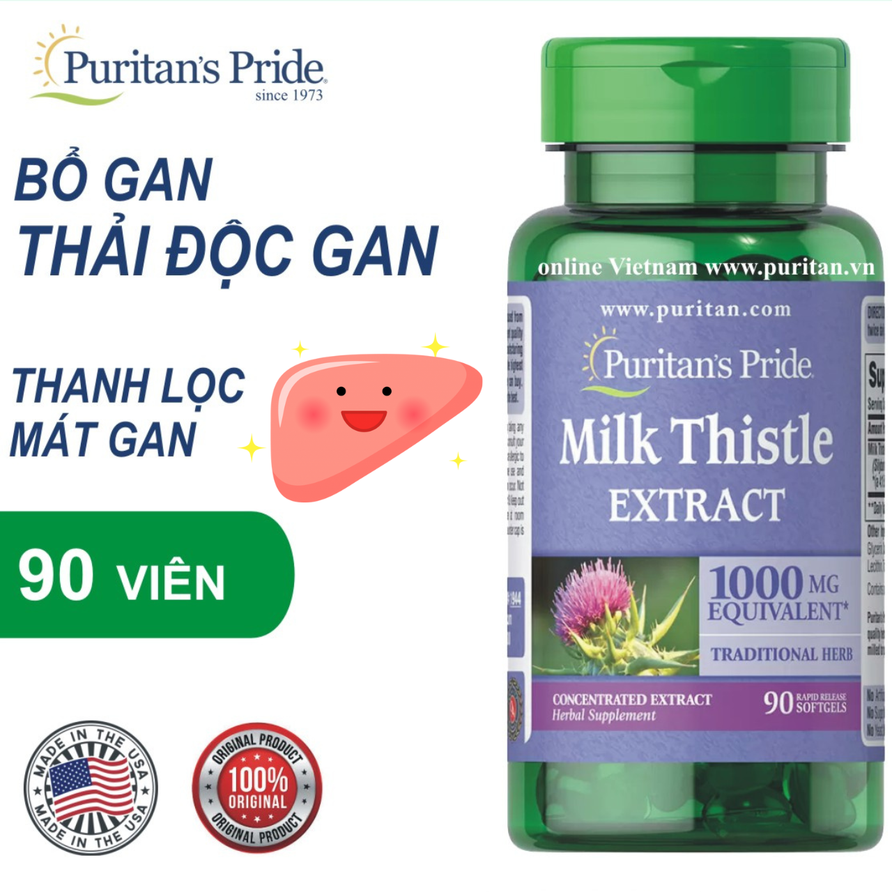 Bổ gan Puritan's Pride Milk Thistle 41 Extract 1000mg