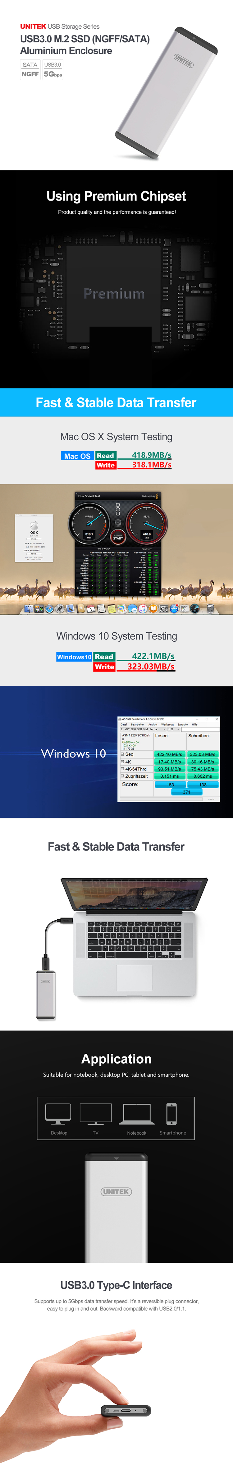 Box Chuyển SSD M2 Sata Sang Ổ Cứng Di Động Unitek Y-3365 Chuẩn 3.0 Hỗ Trợ Đến 5Gbps  - Hàng Nhập Khẩu