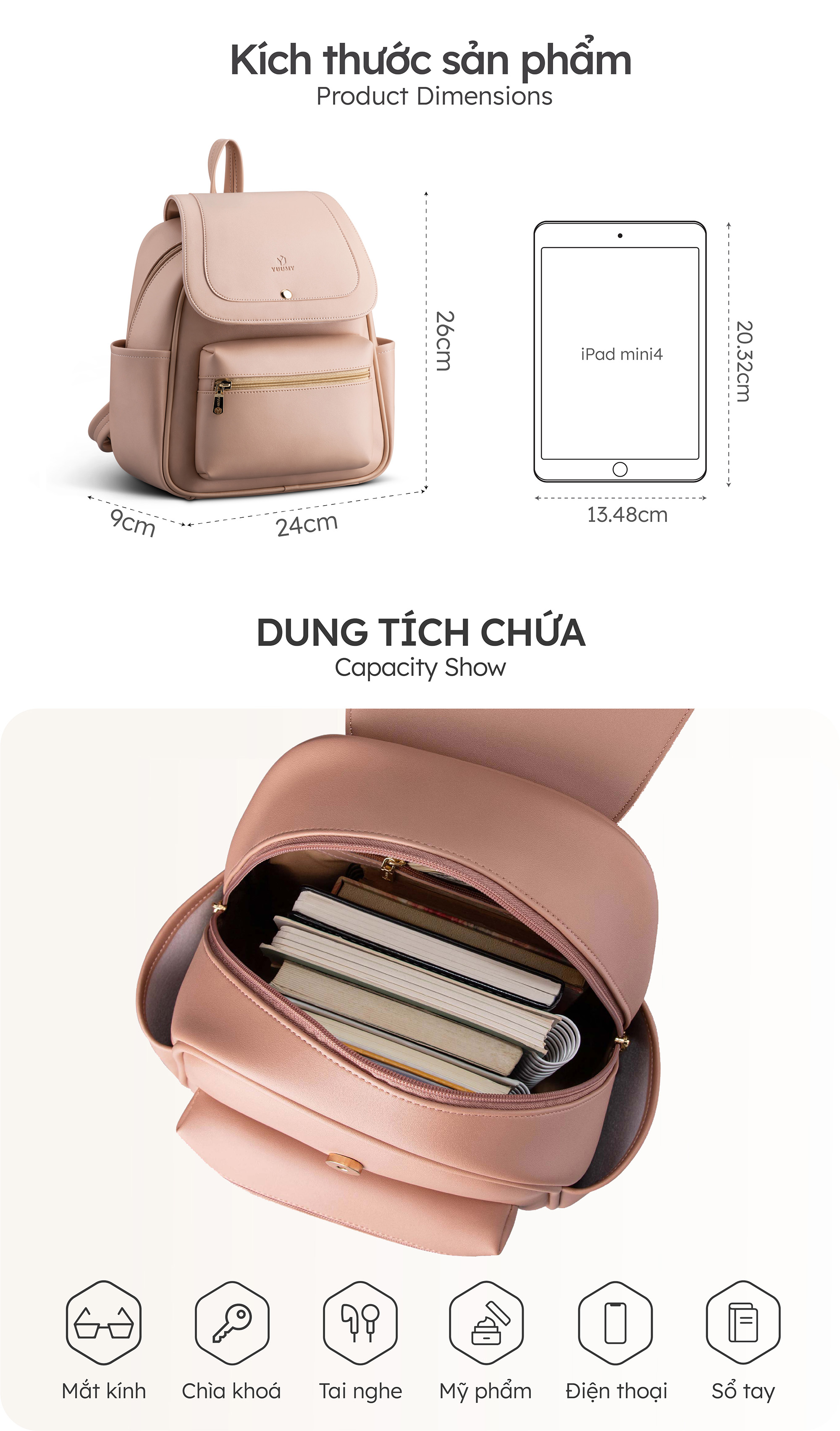 Balo Yuumy ( Thời trang nữ tiện lợi cỡ trung - Balo da Seasand YBA68 )