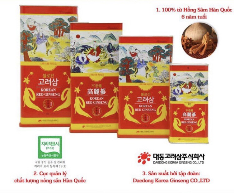 Hồng Sâm Củ Khô Hộp thiếc 75g Daedong Hàn Quốc 3-5 củ 1