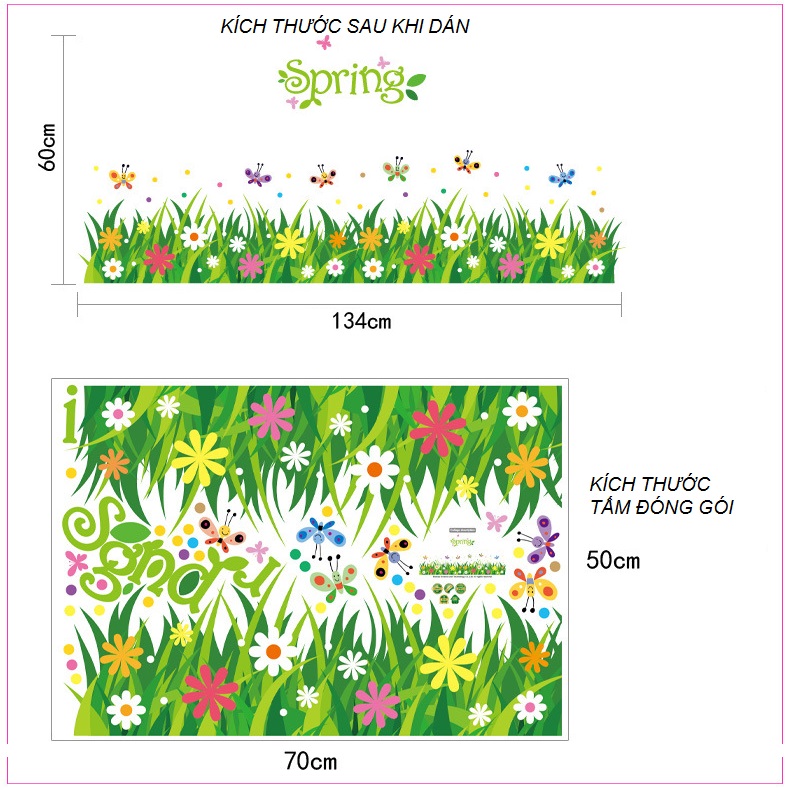 Decal dán chân tường Hoa cỏ xanh mùa xuân AmyShop 2 bộ DCT036 ( 60 x 270 cm )