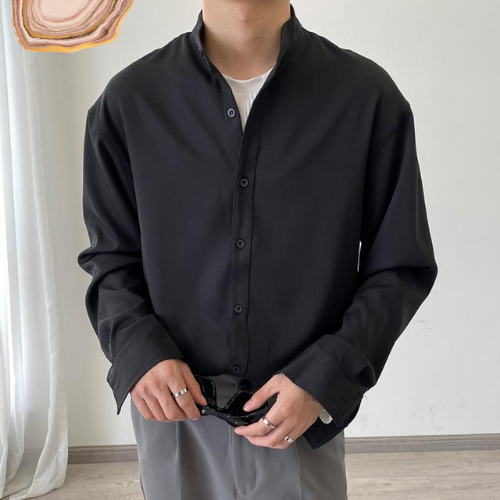 Áo sơ mi nam cổ tàu cổ trụ form rộng tay dài trẻ trung thanh lịch vải lụa mềm mịn mát ít nhăn- MRDT01
