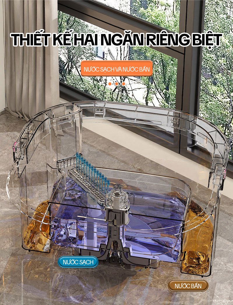 Bộ Cây Lau Nhà Tách Nước Bẩn KITIMOP N08 PRO, Thùng Lau Nhà Tự Vắt Thông Minh, Chổi Lau Nhà 360 Độ, Lau Sàn Làm Sạch