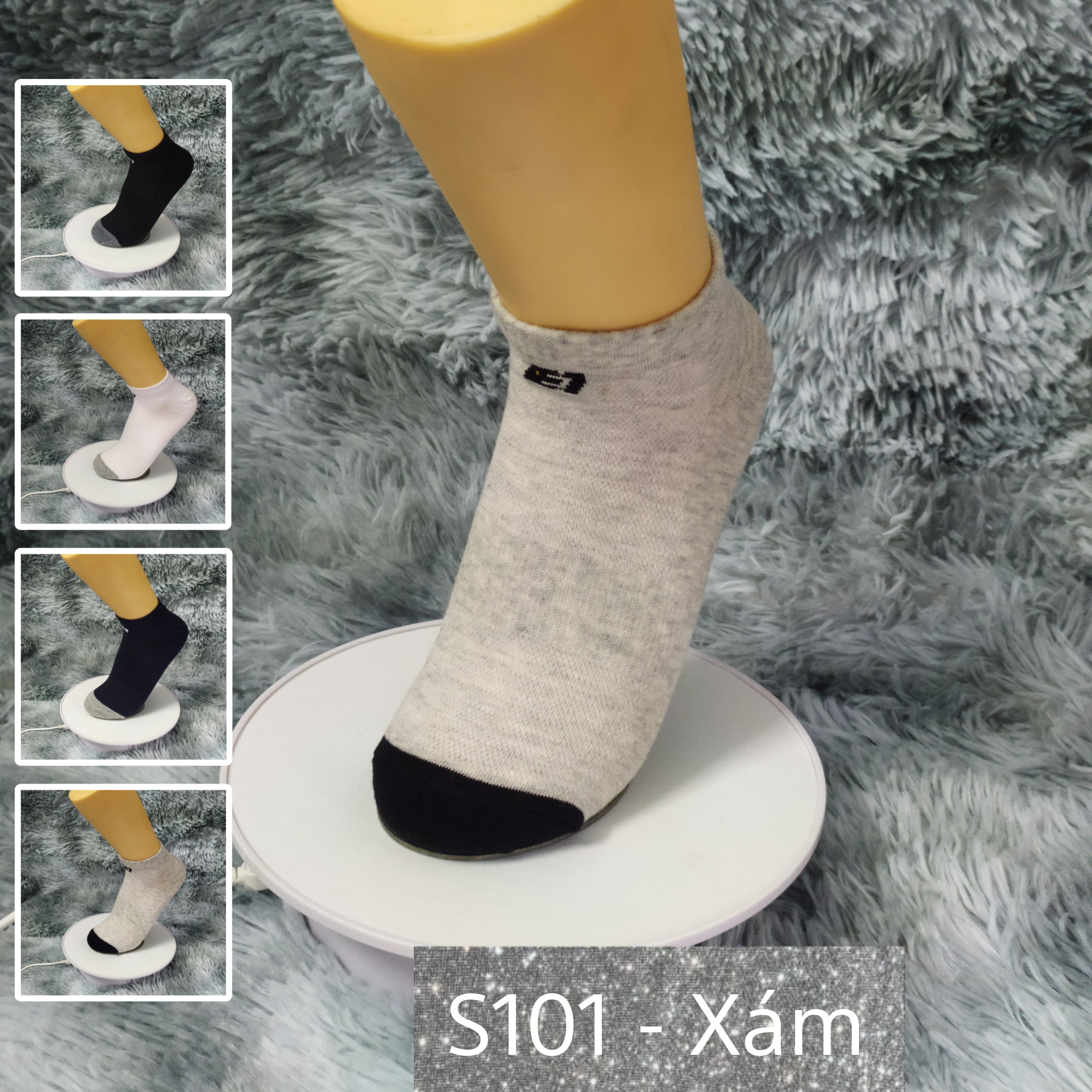 Tất Vớ cổ ngắn trơn Cotton Air Seven S101. 4 màu: Trắng, Đen, Xanh, Xám. Dày dặn, mềm mại, kháng khuẩn khử mùi, không hôi chân.