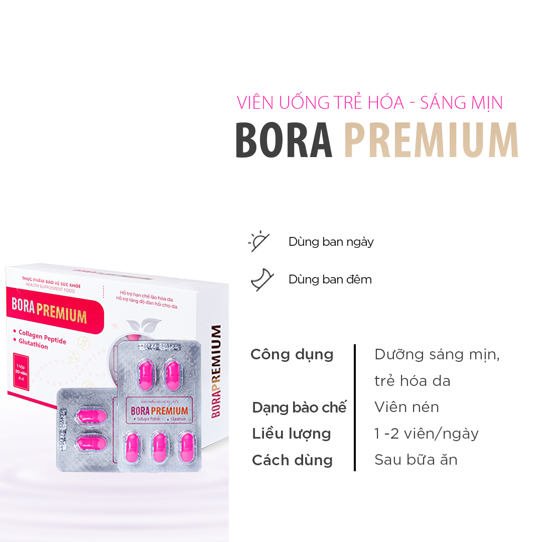 viên uống trắng da bora premium giúp trẻ hóa và sáng mịn làn da hộp 4 vỉ 3