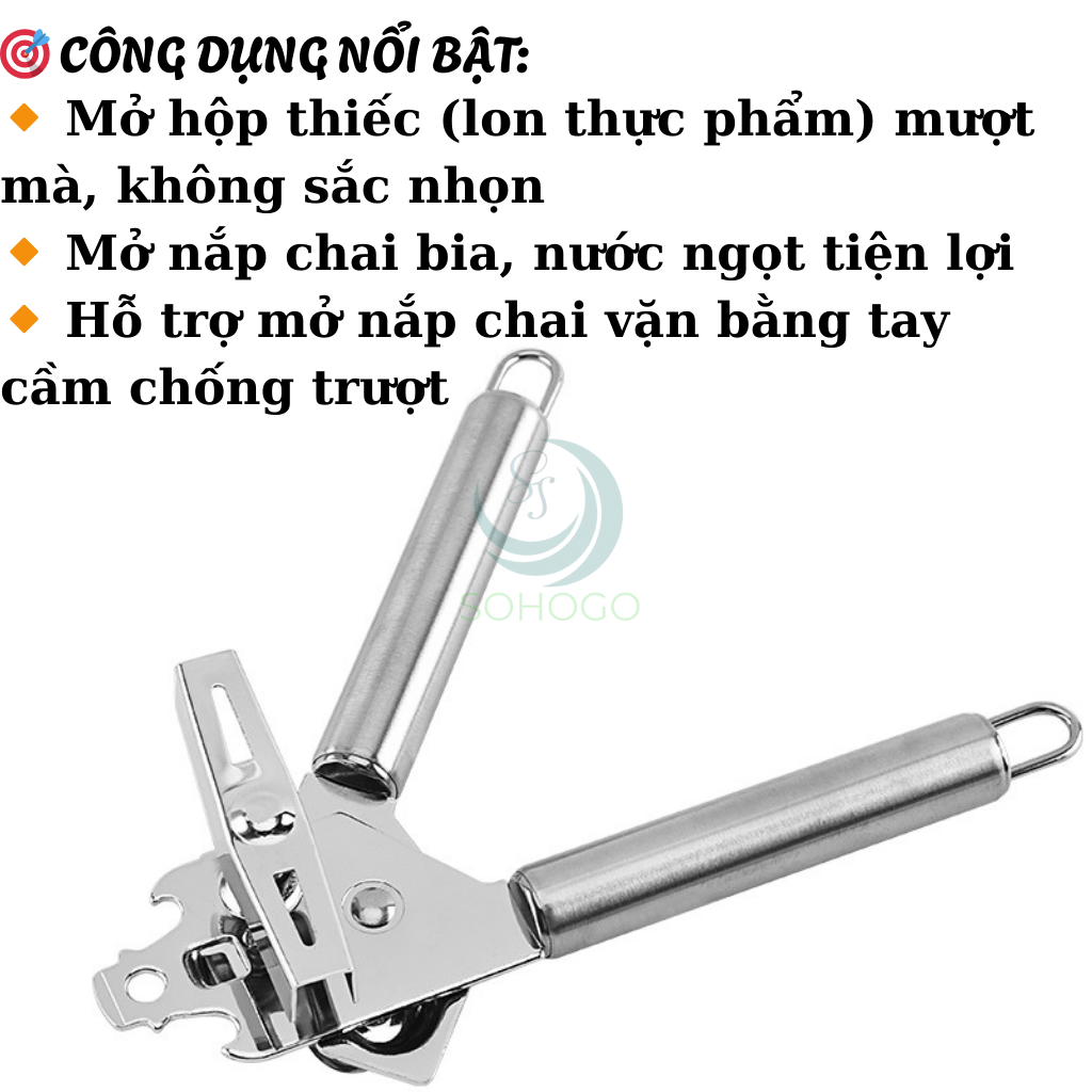 Dụng cụ khui đồ hộp thép không gỉ- Cần kẹp mở hộp đa năng tay cầm đôi