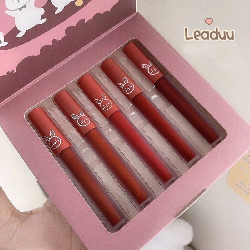 Set 5 Son Kem Lì Thỏ LEADUU lâu trôi mềm mịn