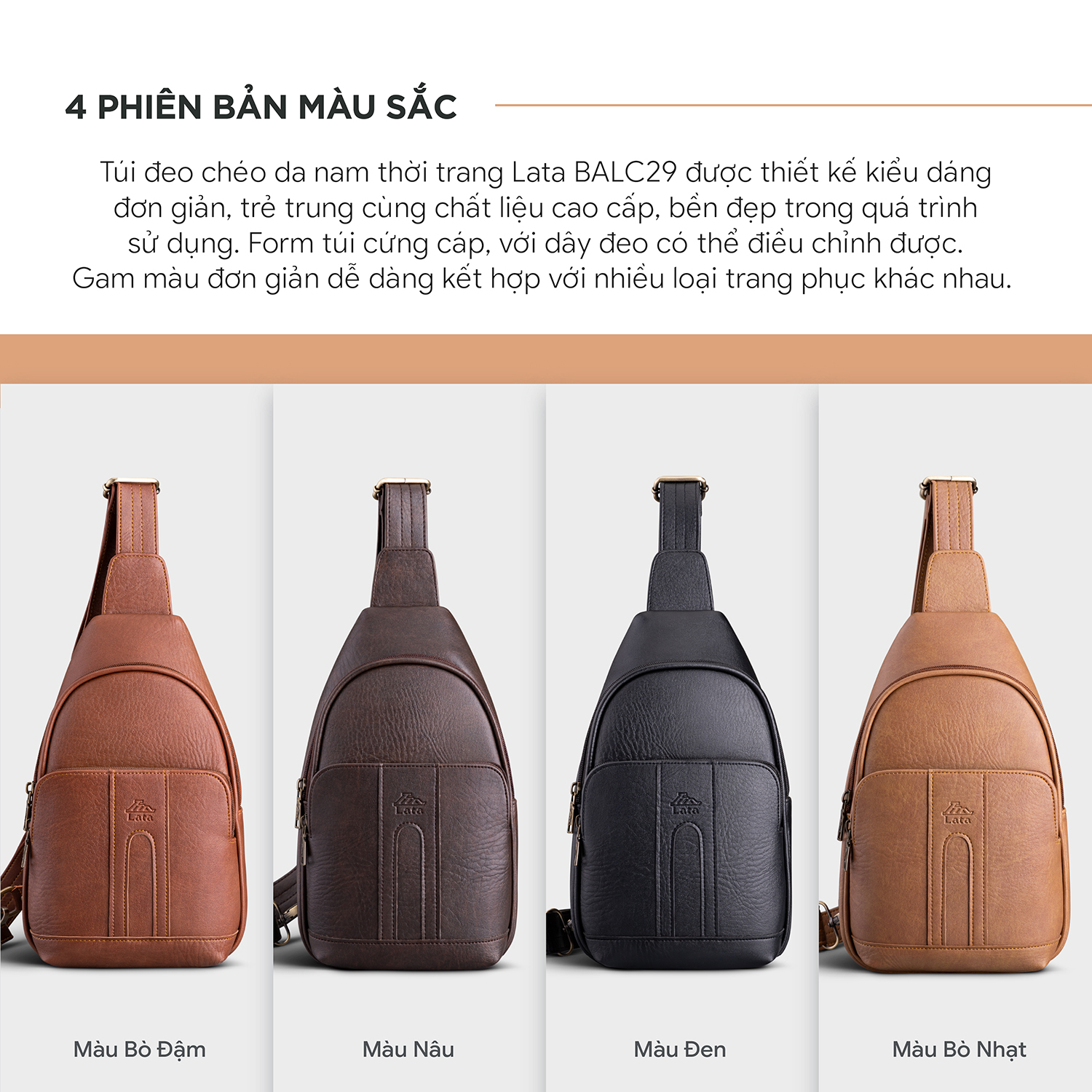 Balo Lata ( Thời trang nam cá tính cở nhỏ - Balo đeo chéo da BALC29 )