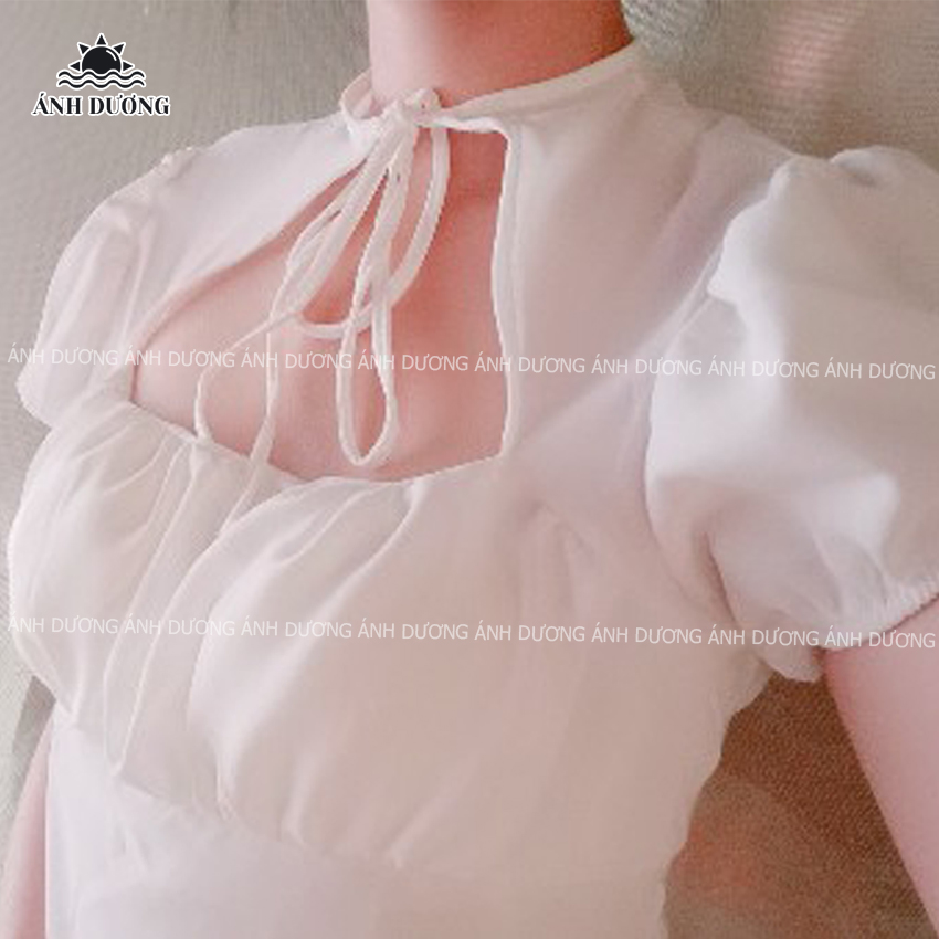 Đầm tay phồng vải đũi nhún ngực màu tím (có mút, có dây kéo) Ánh Dương Clothing