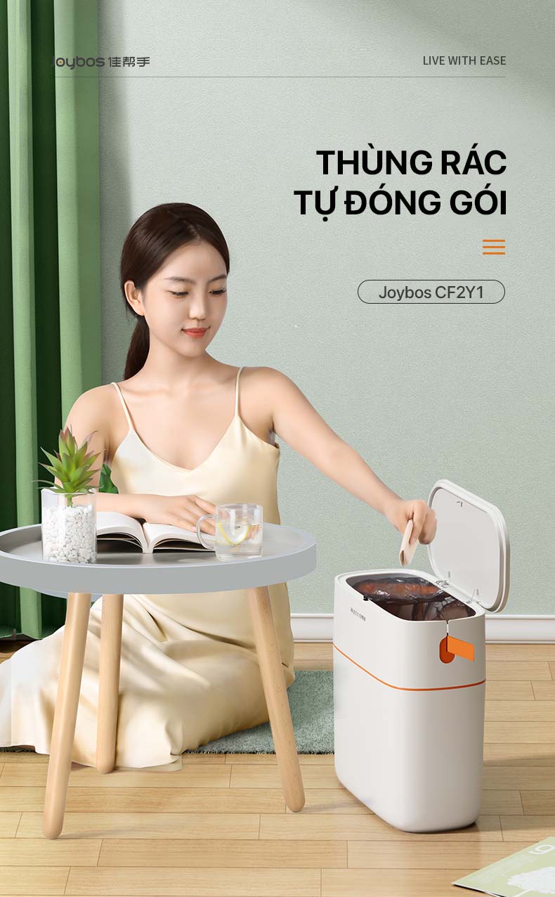 thùng rác tự động đóng gói Joybos CF2Y1 dung tích 14 lít