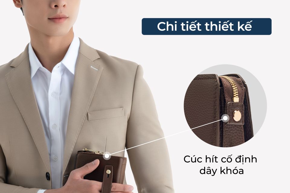 Clutch Nam Ví Cầm Tay GENCE RB07 Da Bò Khóa Số Cao Cấp Màu Nâu