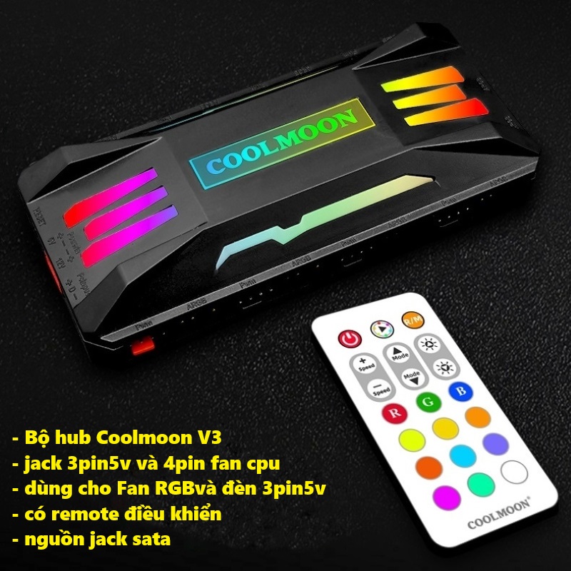 Phụ Kiện Đèn Led RGB Aura Sync Coolmoon đồng bộ Hub + Sync với main 3Pin 5V Trang trí cho máy tính hàng nhập khẩu