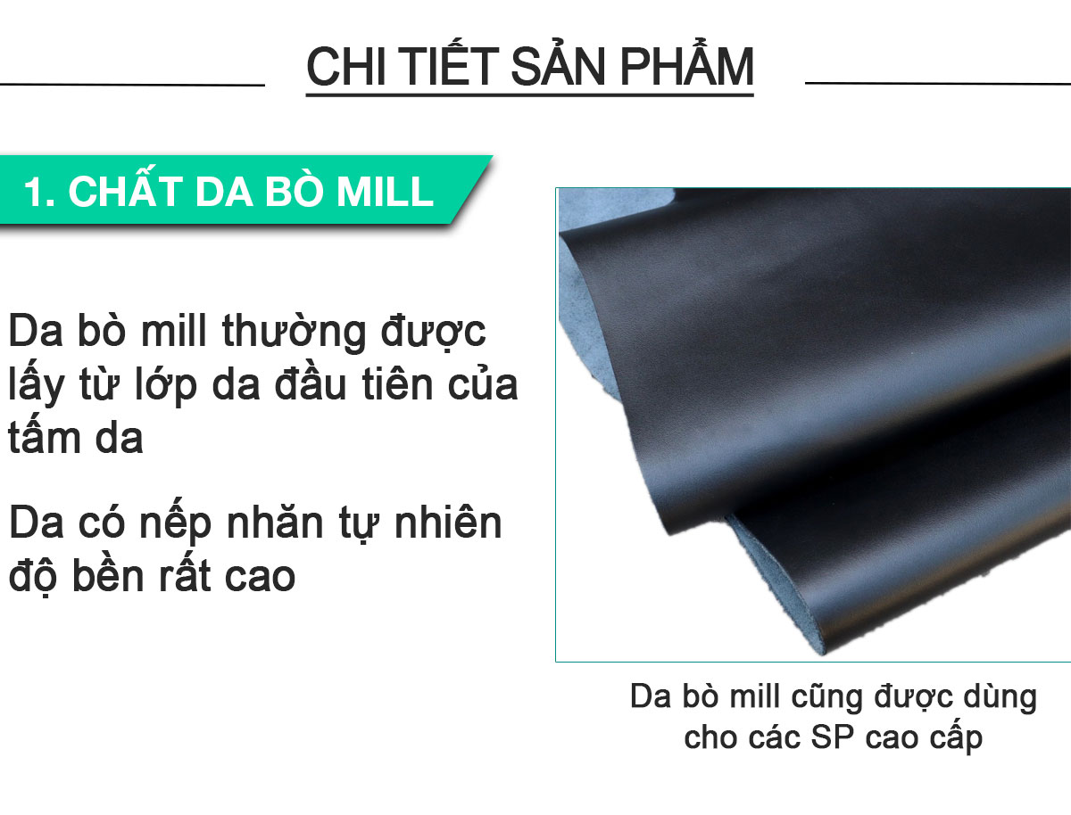 Ví dài cầm tay da bò Mill cao cấp Bụi Leather C107 - Bảo hành 12 tháng