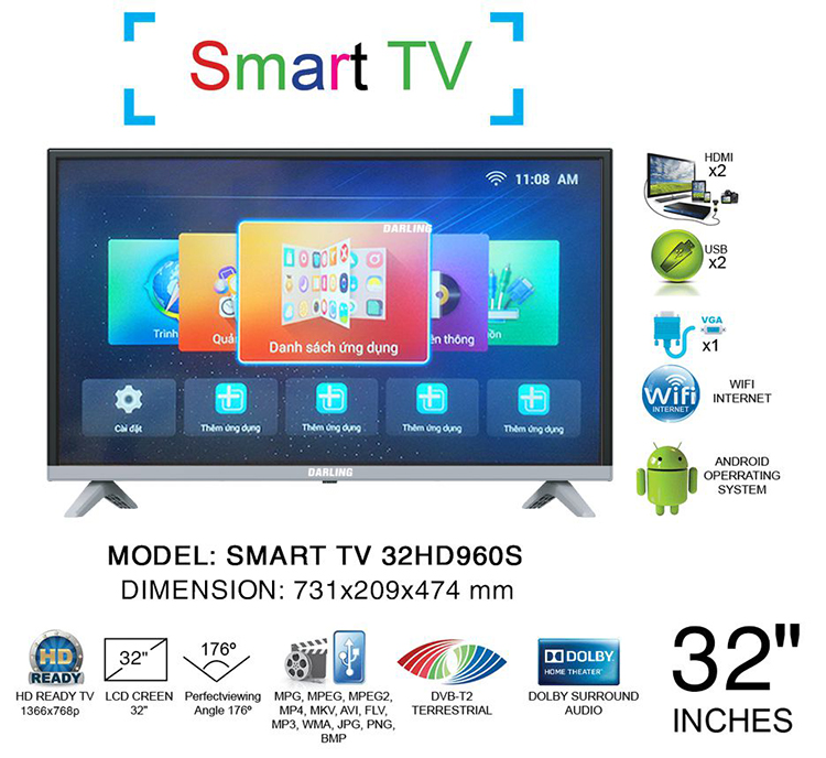 Smart Tivi Darling 32 inch Full HD 32HD960S