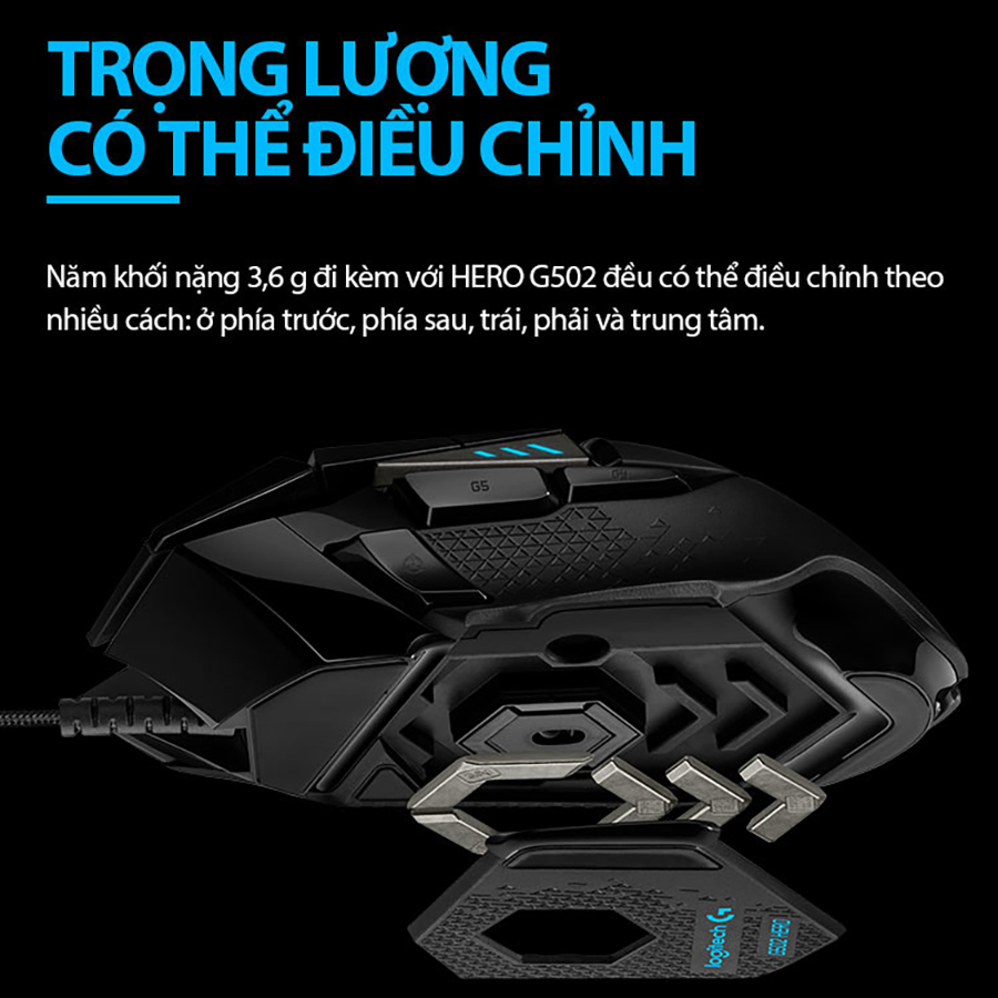 Chuột game hiệu suất cao Logitech G502 Hero RGB Lightsync - Hàng chính hãng