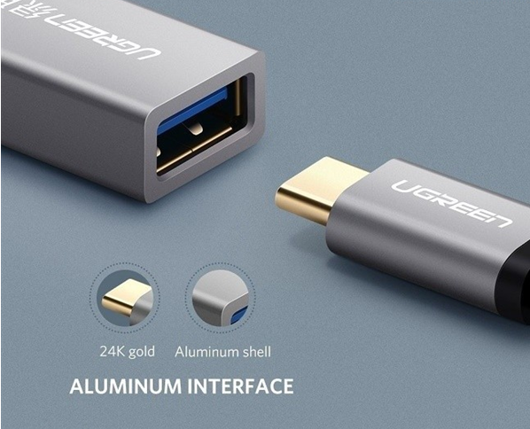 Cáp USB TypeC 3.0 OTG vỏ nhôm 15CM màu Đen Ugreen UC30646US154 Hàng chính hãng