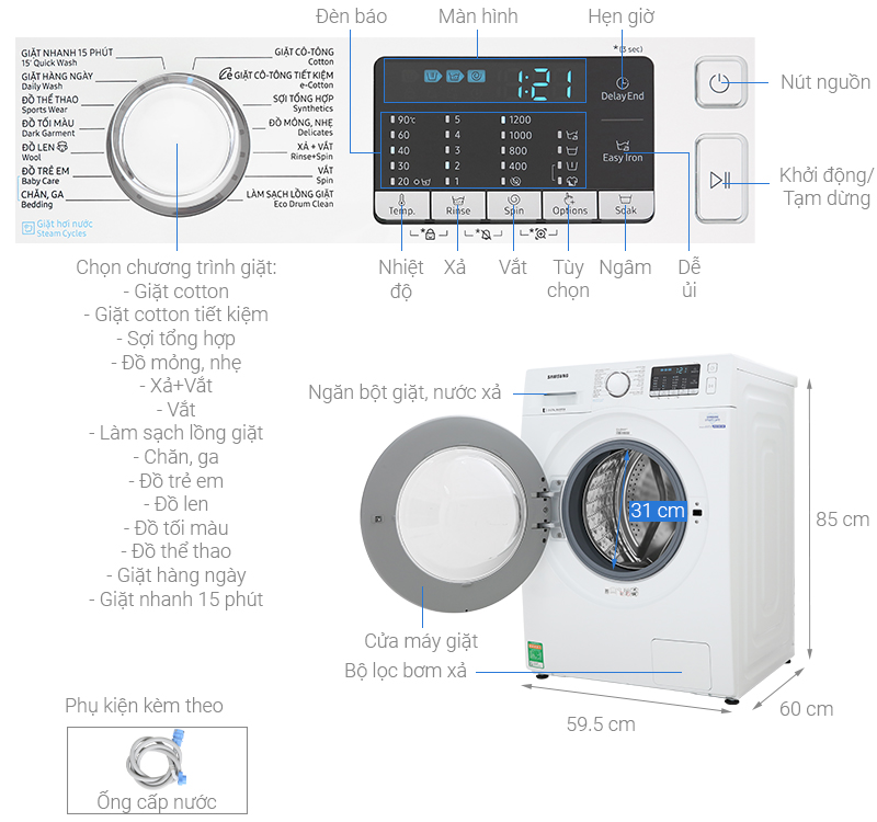 Máy Giặt Cửa Trước Inverter Samsung WW80J52G0KW/SV (8kg) - Hàng Chính Hàng - Chi Giao tại HCM