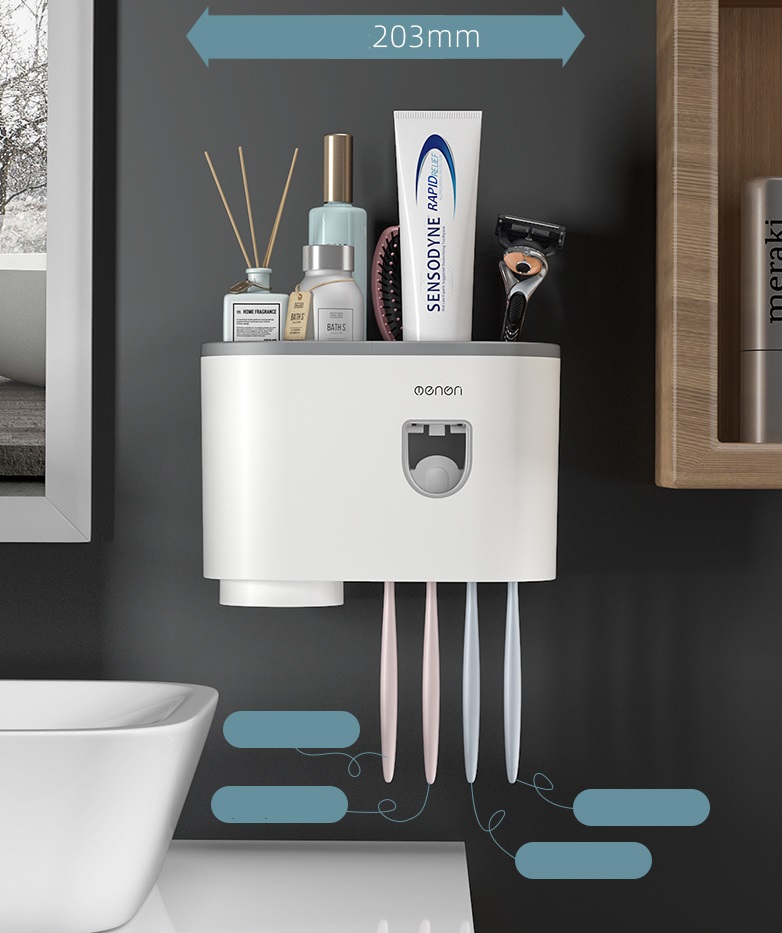 Giá treo  hộp đựng bàn chải kem đánh răng nhà tắm , Bộ nhả kem tự động 1 cốc - Hàng Chính Hãng - Tặng kèm sticker