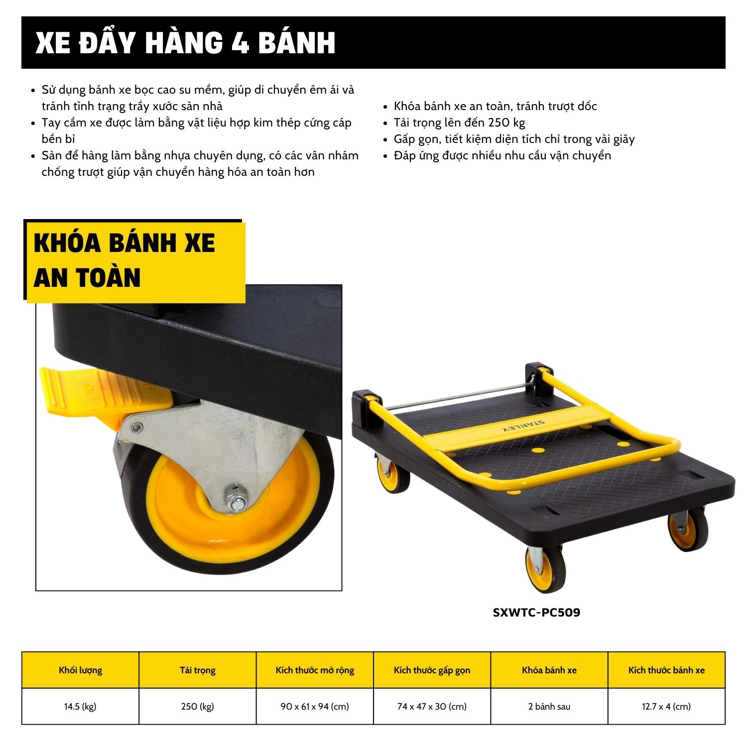 Xe đẩy hàng 4 bánh gấp gọn Stanley PC508