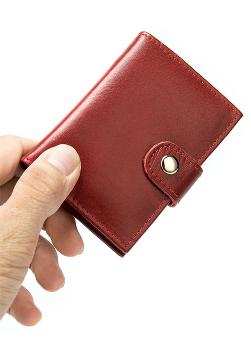 Ví đựng thẻ card với nút bấm tự động Marrant BHM8602 Màu Đỏ. Da bò thật, chống RFID