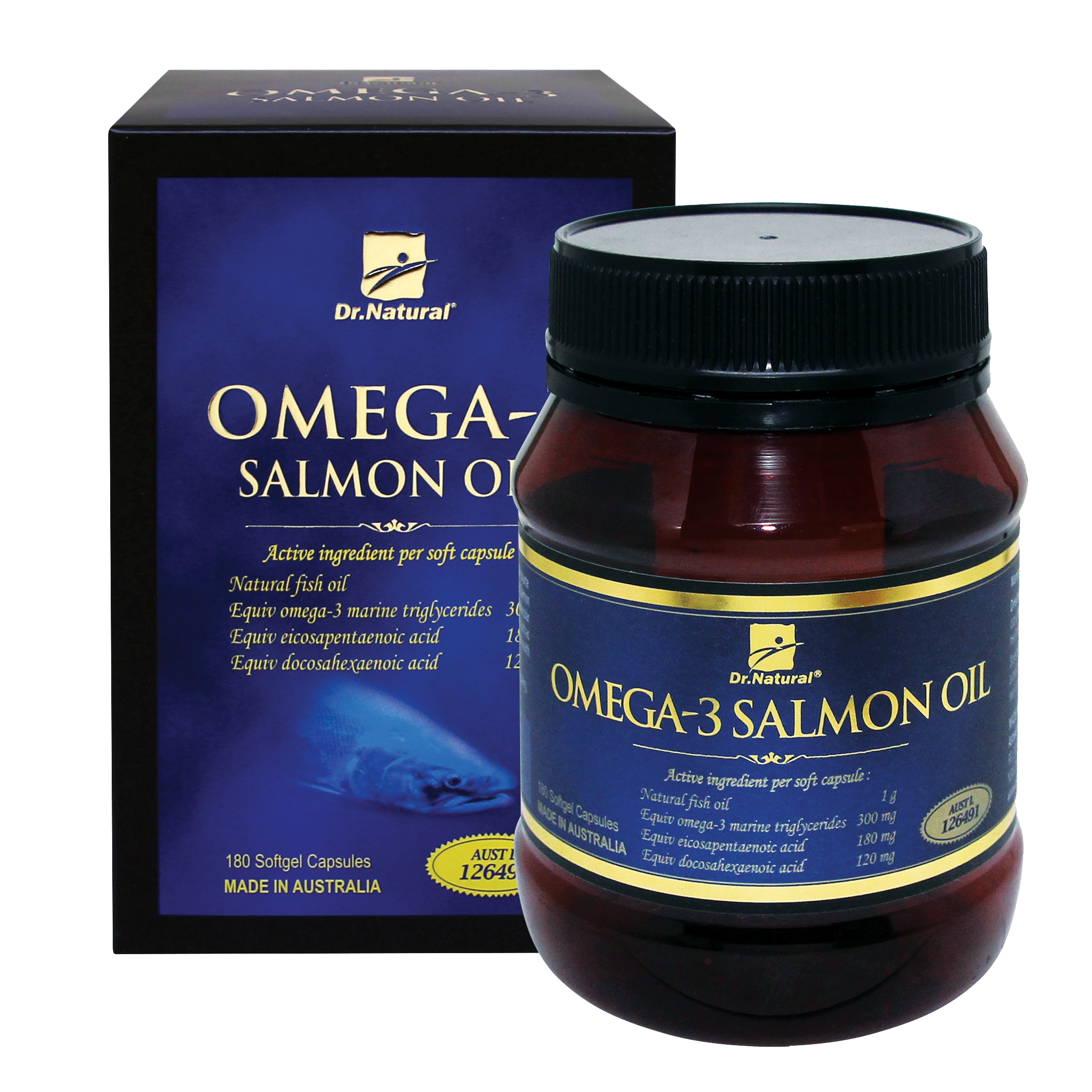 Viên Uống Dầu Cá Hồi Úc Dr Natural Omega 3 Salmon Oil 180 Viên | Tốt Cho Mắt, Não, Tìm, Giảm Nguy Cơ Xơ Vữa Động Mạch - Hàng Chính Hãng