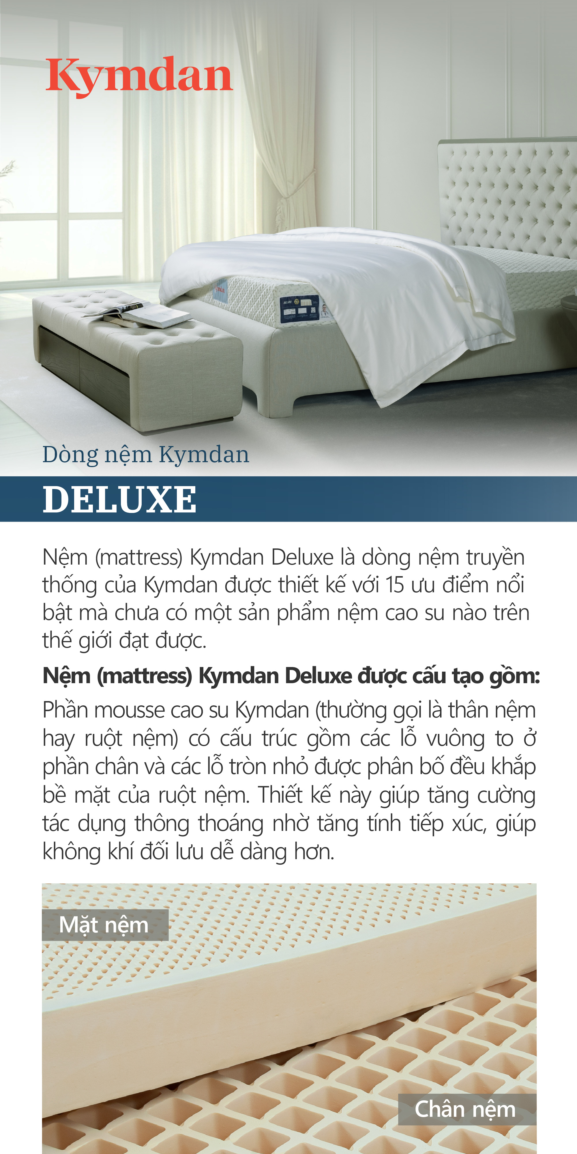 Nệm cao su thiên nhiên Kymdan Deluxe 140 x 200 x 05cm SFM