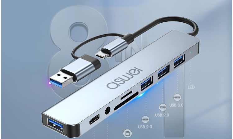 hub type c, hub usb aswei 8in1