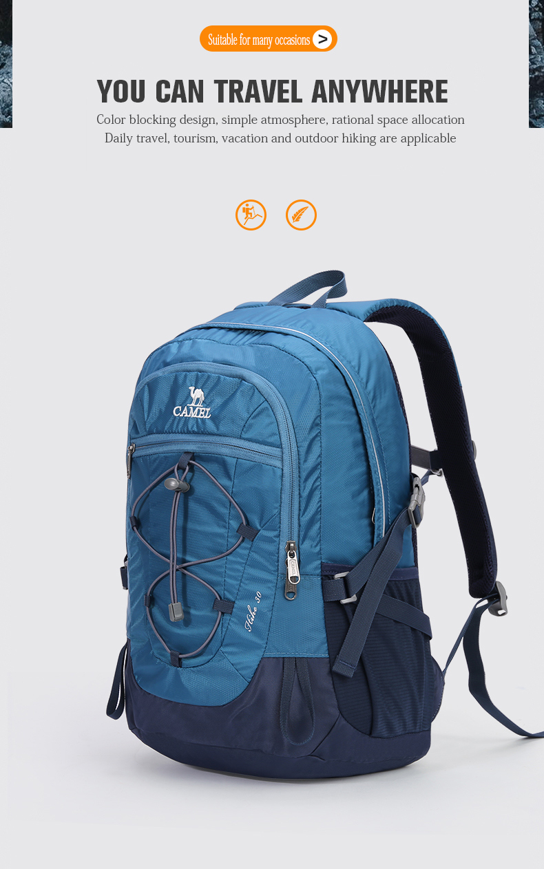 Túi leo núi chống thấm nước ngoài trời CAMEL Balo đi bộ đường dài 30L dành cho nam và nữ Balo du lịch thể thao giải trí