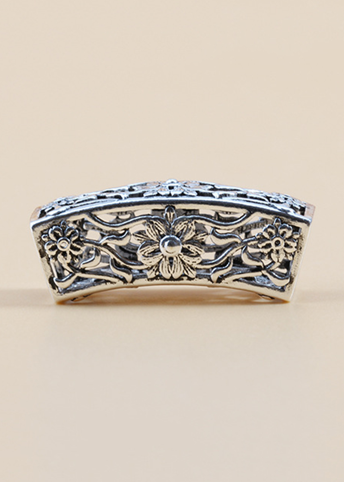 Charm bạc ống hình chữ nhật xỏ ngang họa tiết hoa lá - Ngọc Quý Gemstones