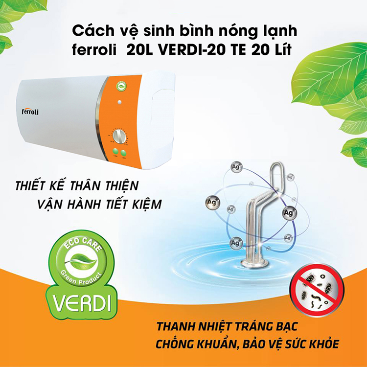 Bình nước nóng Ferroli Verdi TE 20L công suất 2500W (Máy nước nóng) - Hàng Chính Hãng