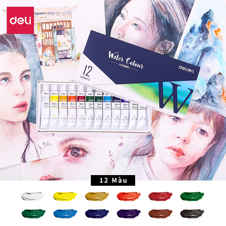 Màu Nước Dạng Tuýp Deli 73850 - 12 Màu