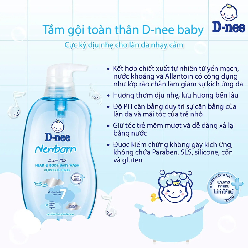 Dung Dịch Tắm Gội Toàn Thân Cho Bé Dưới 3 Tuổi D-nee - Chai 800ml (Xanh)