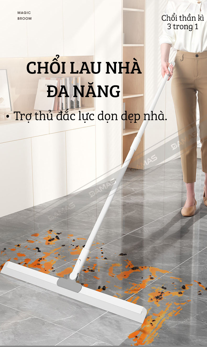 Cây Gạt Nước Sàn Nhà, Lau Kính Đa Năng 2 Trong 1 Damas C3 Pro - Chất liệu lưỡi gạt làm từ Silicone cao cấp - Tay cầm hợp kim bền đẹp, điều chỉnh độ cao linh hoạt - Lưỡi gạt xoay 360 độ giúp làm sạch mọi ngóc ngách dễ dàng, nhanh chóng, sạch bong kin kít