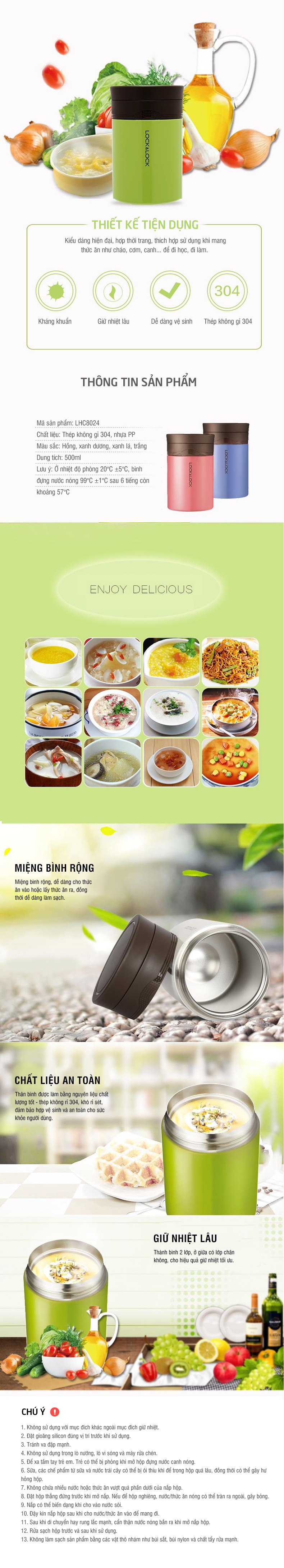 Hộp Giữ Nhiệt Đựng Thức Ăn Lock&Lock New Wave Food Jar LHC8024 (500ml)